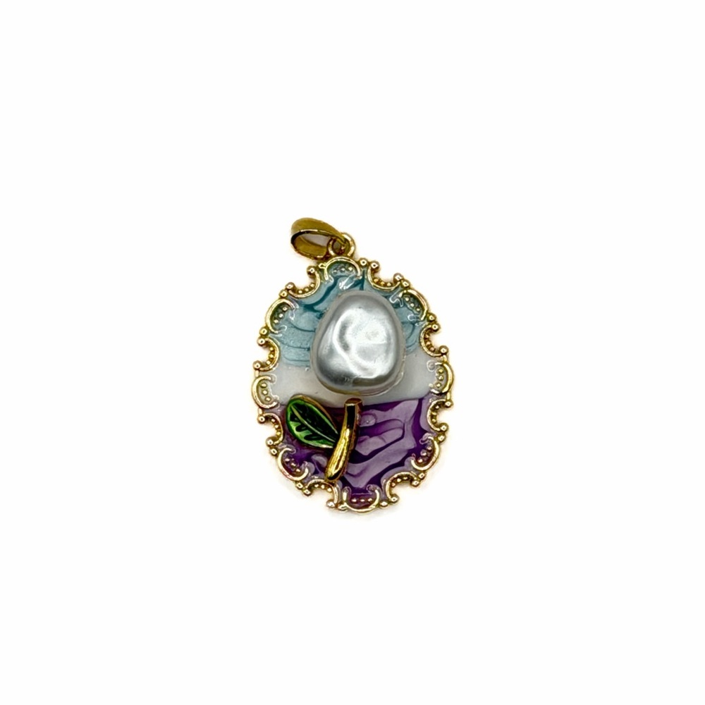 Floral and Pearl Enamel Charm Pendant Necklace - Picture 3 of 8